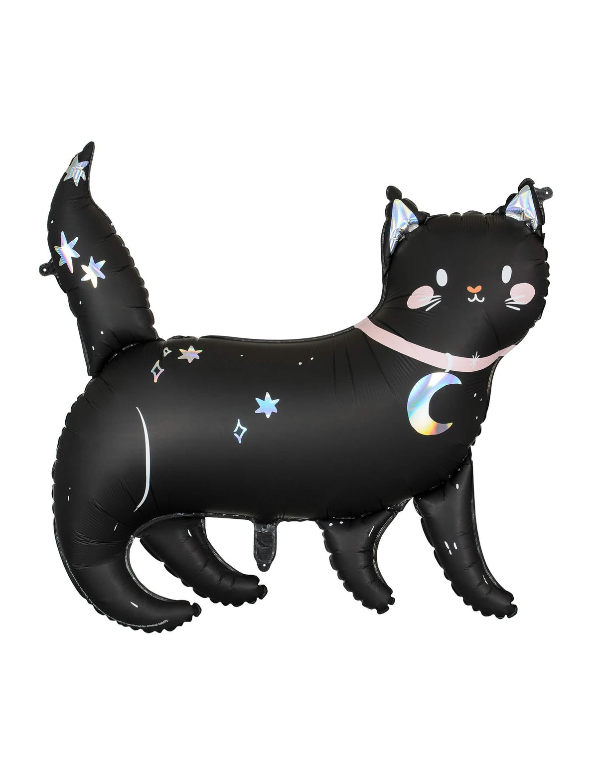 Ballon aluminium chat noir pour Halloween noir avec étoiles et lune holographiques