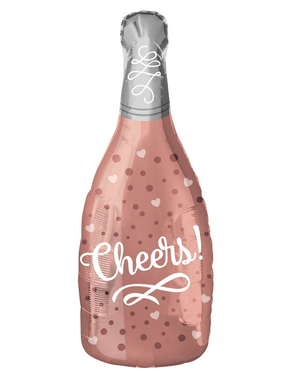globo de aluminio champagne cheers para decoración de fiesta rosé con motivos de lunares y corazones