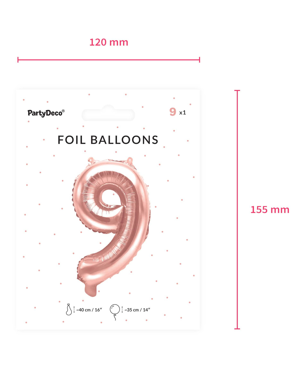 Detalles del embalaje y dimensiones del globo de aluminio número para fiesta oro rosa