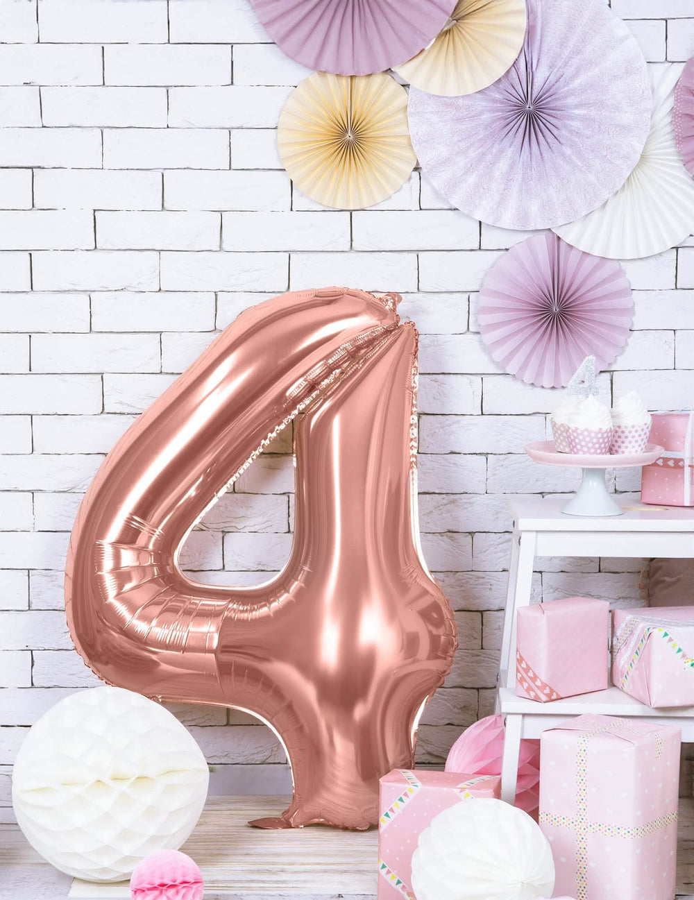 Número 4 del globo de aluminio número para fiesta oro rosa
