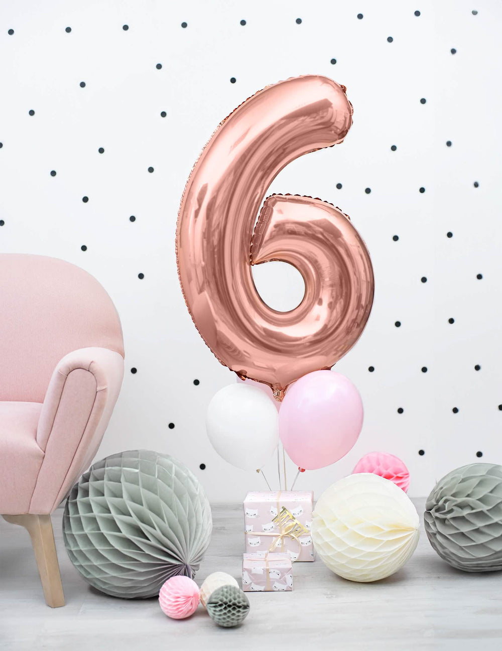 Cifra 6 del globo de aluminio cifra para fiesta oro rosa