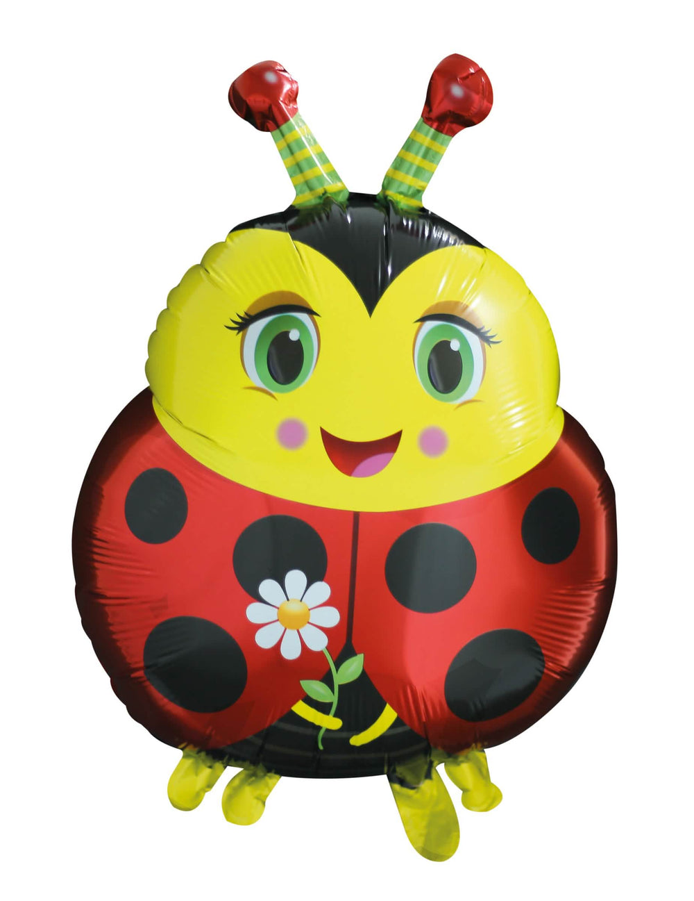 Globo de aluminio mariquita para cumpleaños rojo y amarillo con flor