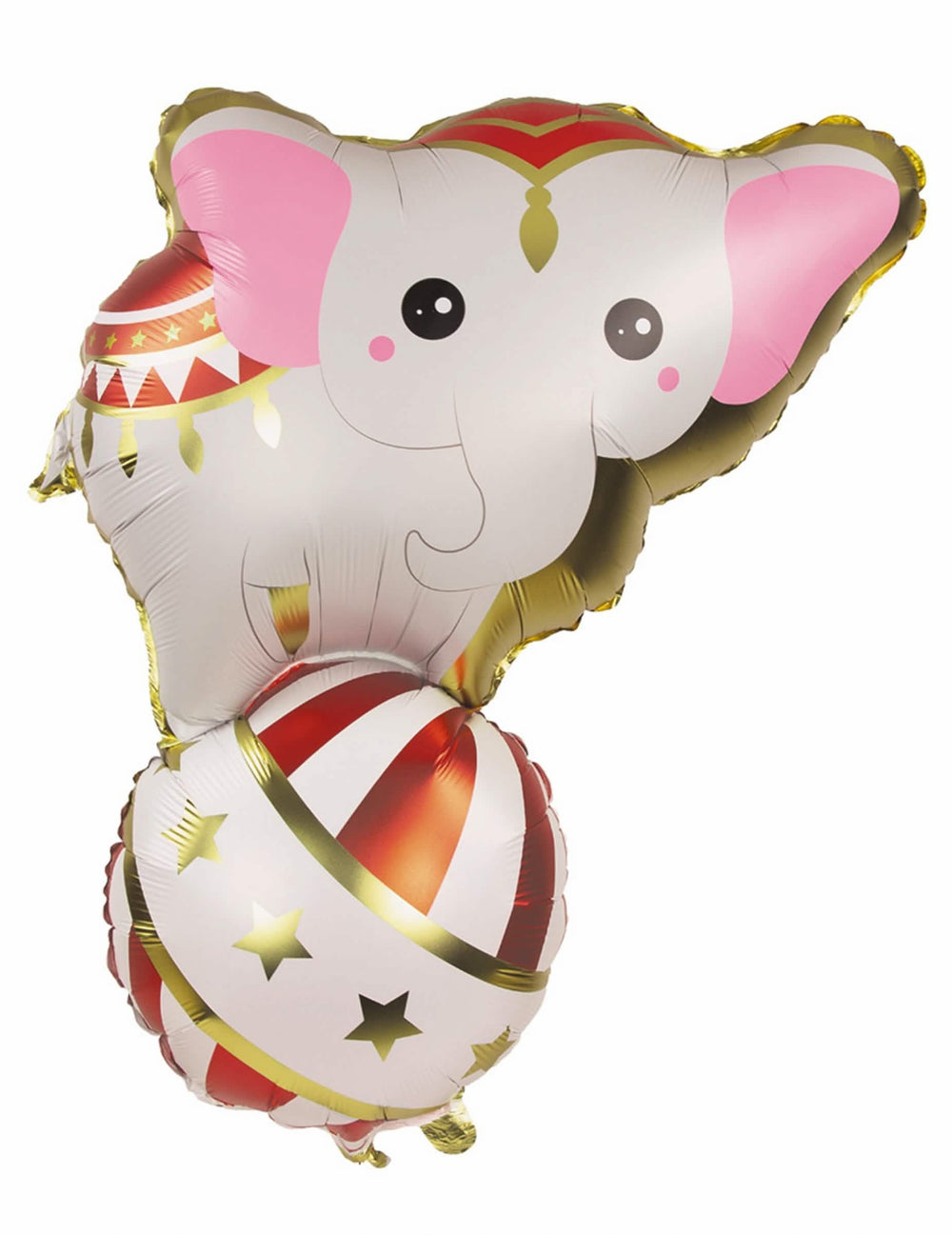 Ballon aluminium éléphant cirque vintage blanc rouge et doré