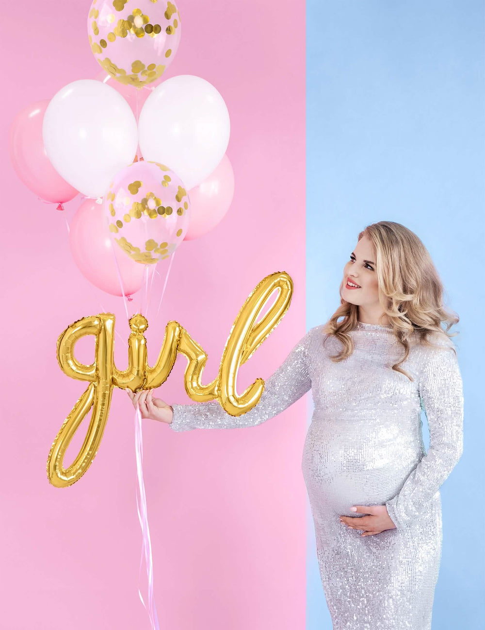 Escenografía para baby shower del globo de aluminio girl dorado