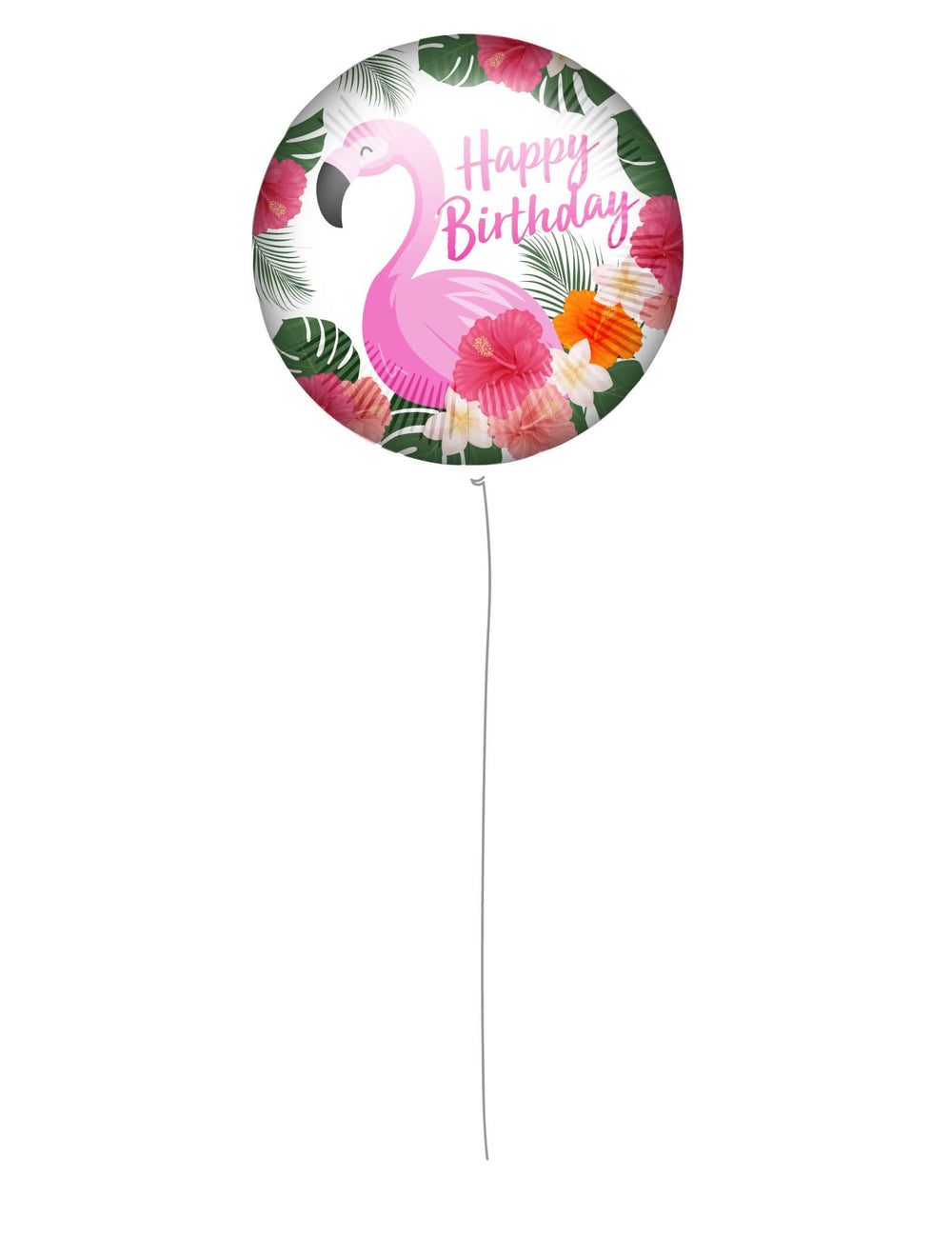 Globo de aluminio Happy Birthday Flamenco rosa para cumpleaños blanco y rosa con motivos tropicales