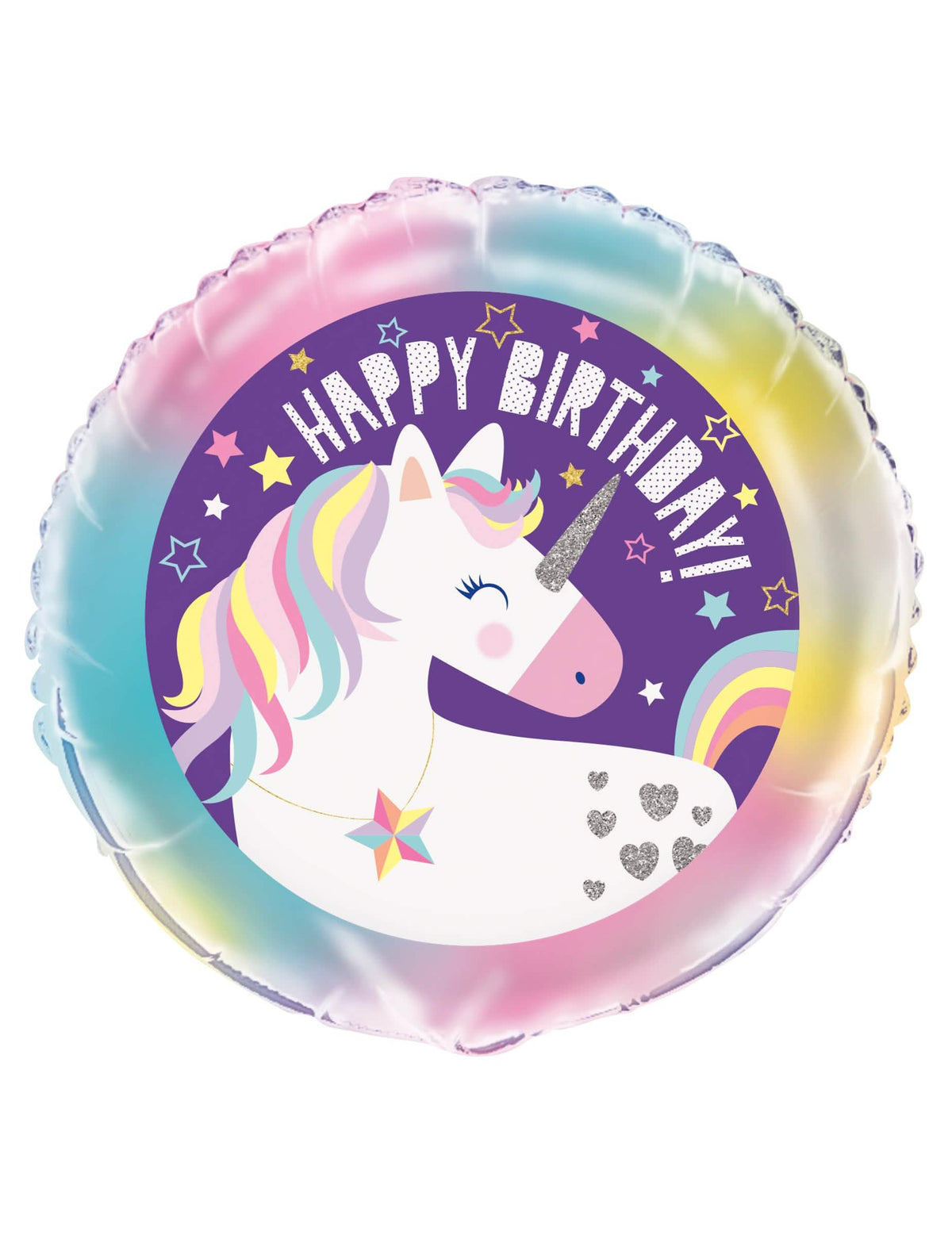 Globo de aluminio Happy Birthday unicornio para niño violeta y multicolor