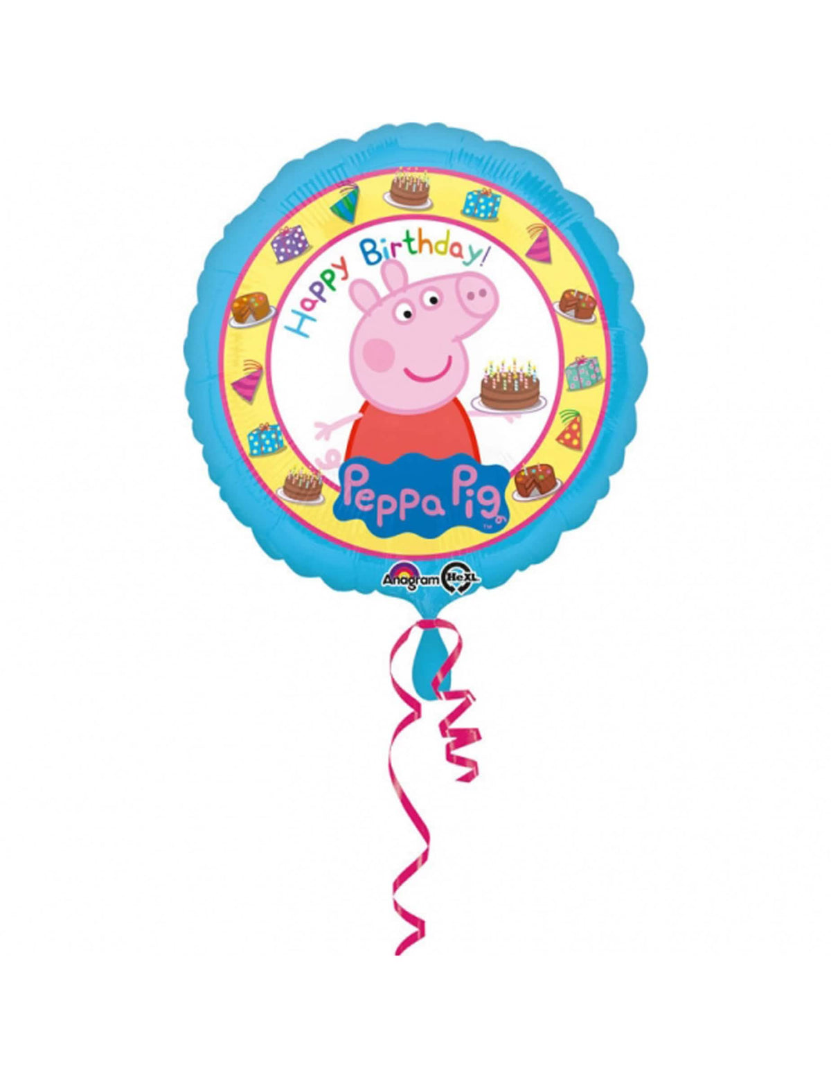 Globo de aluminio Happy Birthday Peppa Pig para niño azul con tarta de cumpleaños