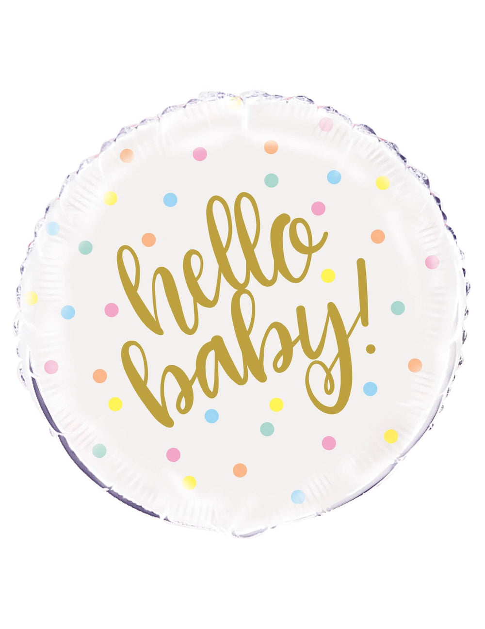 Globo de aluminio hello baby para baby shower blanco y dorado
