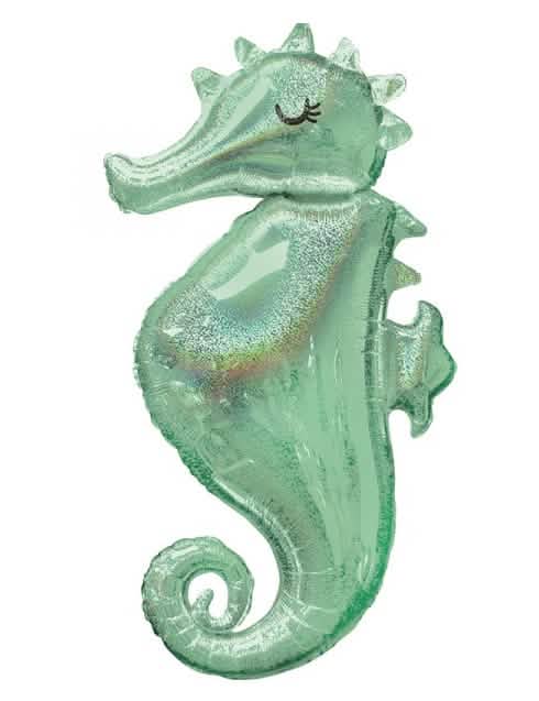 Globo de aluminio caballito de mar para decoración de cumpleaños de sirenas verde irisado