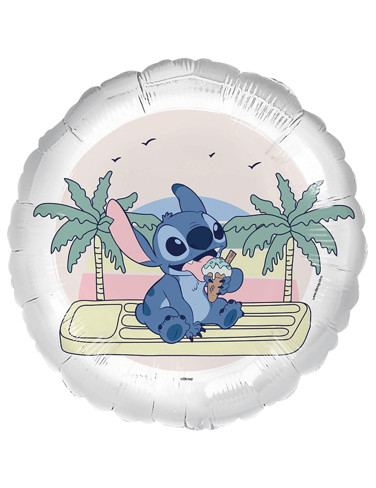 Balloon de aluminio Ice cream Stitch blanco con motivo tropical y helado