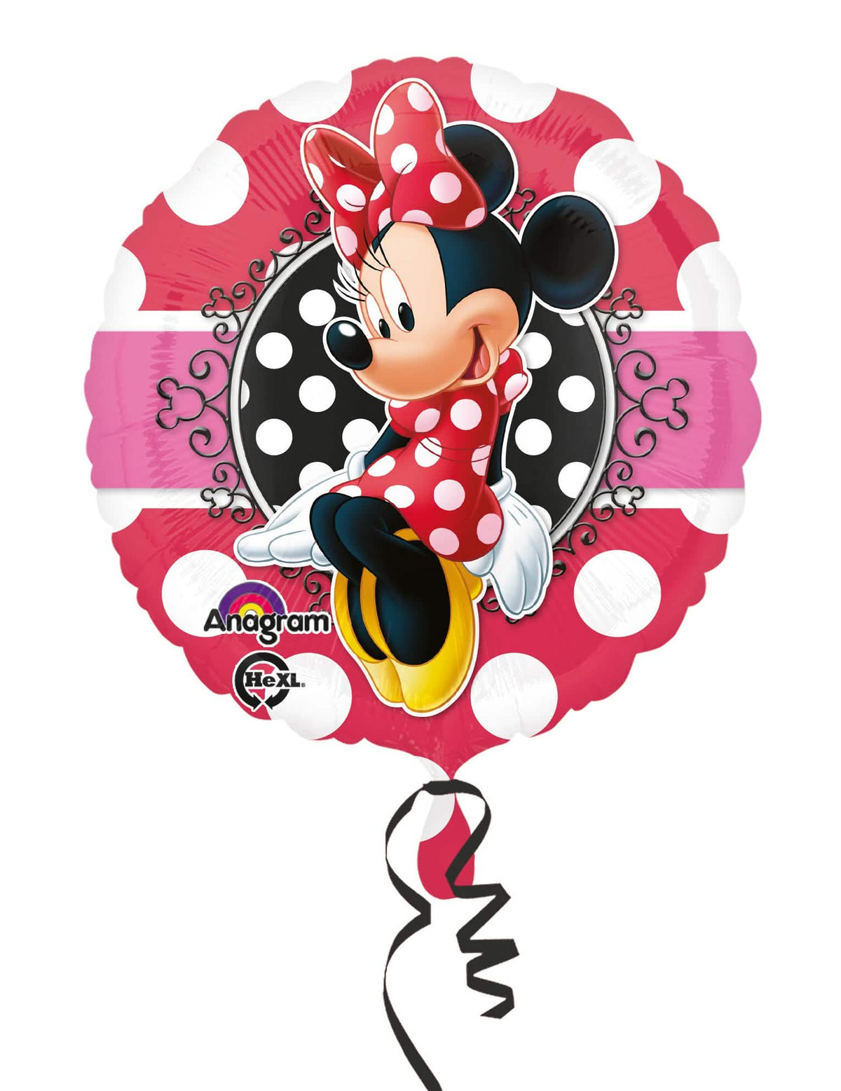 Globo de aluminio Minnie para niño rosa con lunares blancos