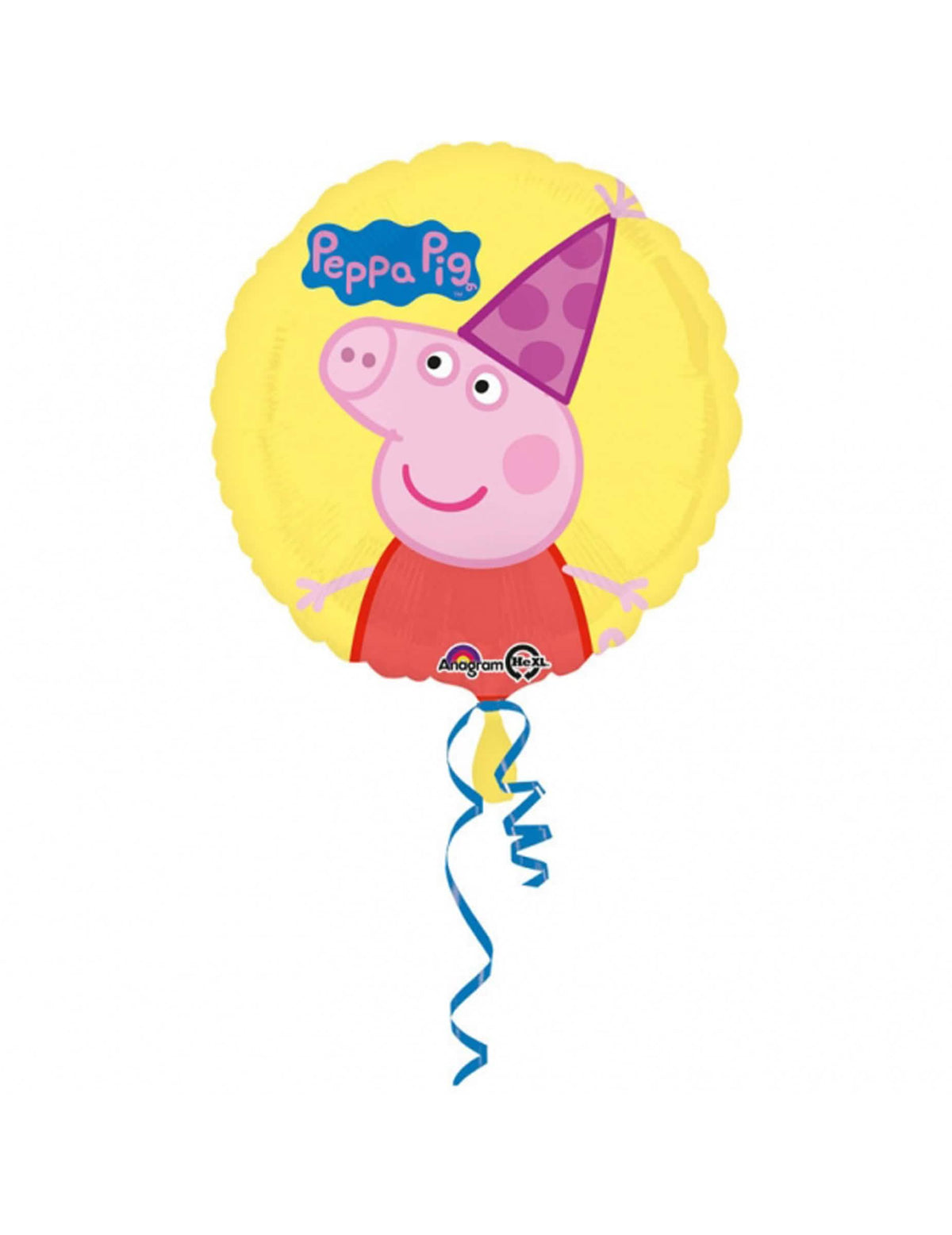 Globo de aluminio cumpleaños Peppa Pig para niño amarillo con sombrero de fiesta