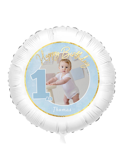 Globo de aluminio personalizable para 1 año azul y dorado 50 cm