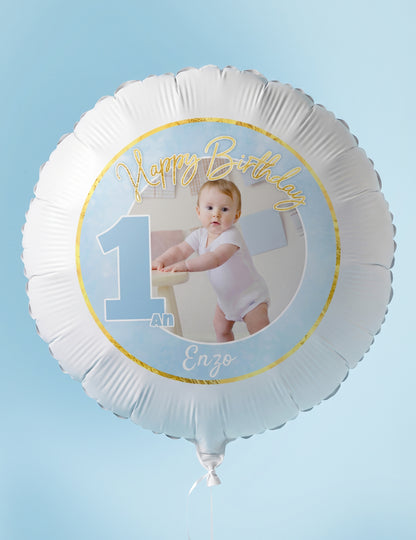 Globo de aluminio personalizable para 1 año azul y dorado 50 cm