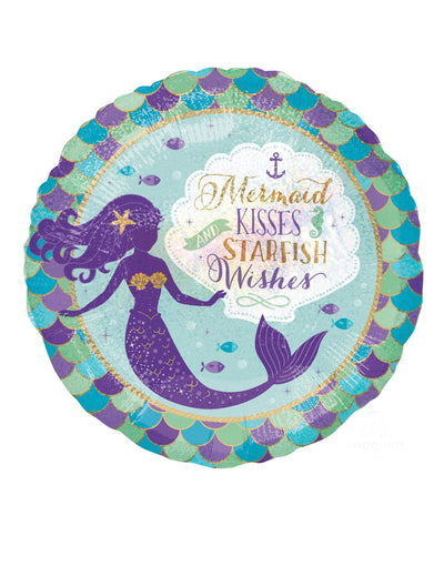 Ballon aluminium rêves de sirène pour anniversaire bleu et violet avec motif écailles et sirène