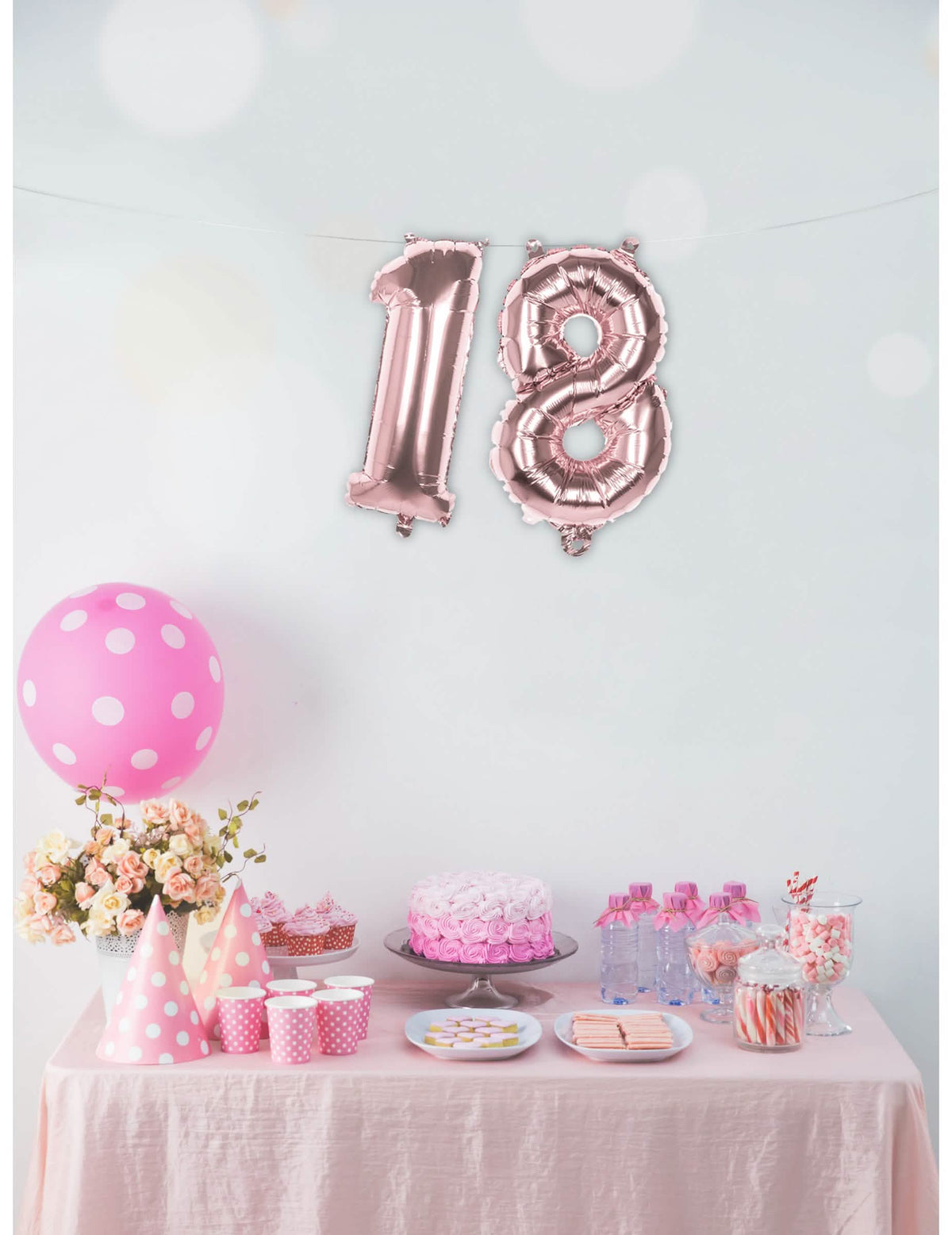 Escenografía del globo de aluminio con número para fiesta rosa metalizado