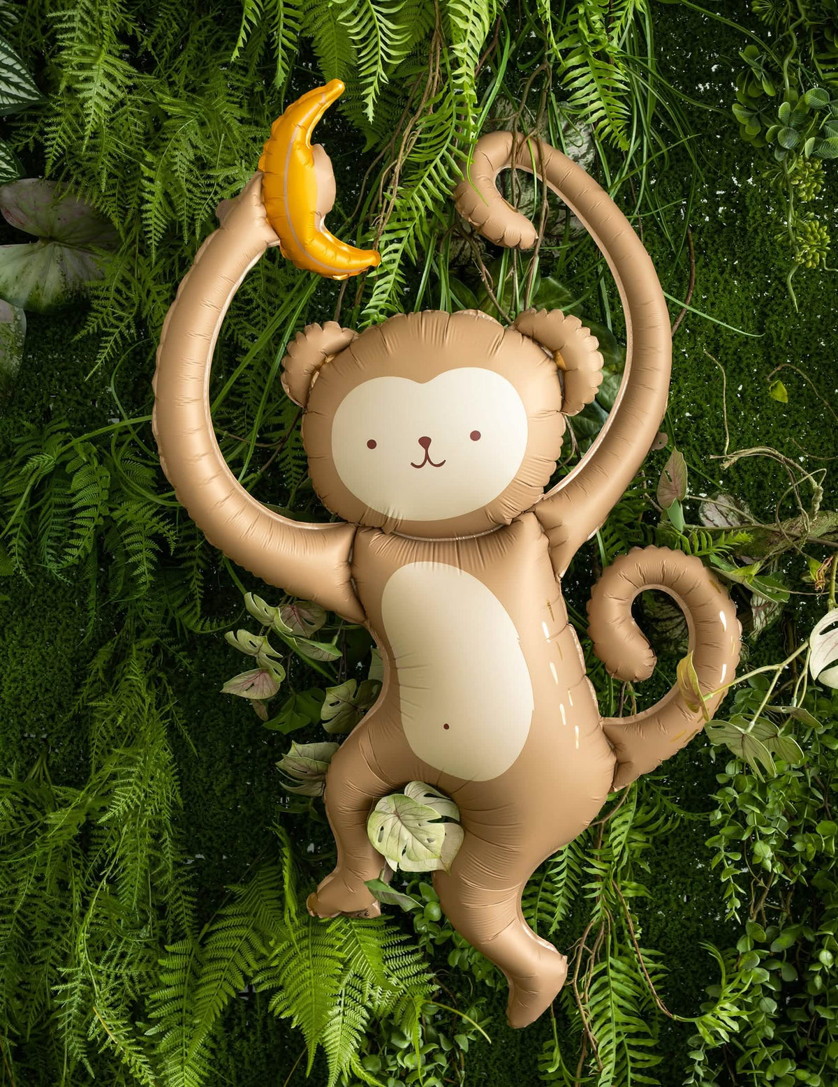 Mise en scène dans un décor de plantes exotiques du Ballon aluminium Singe