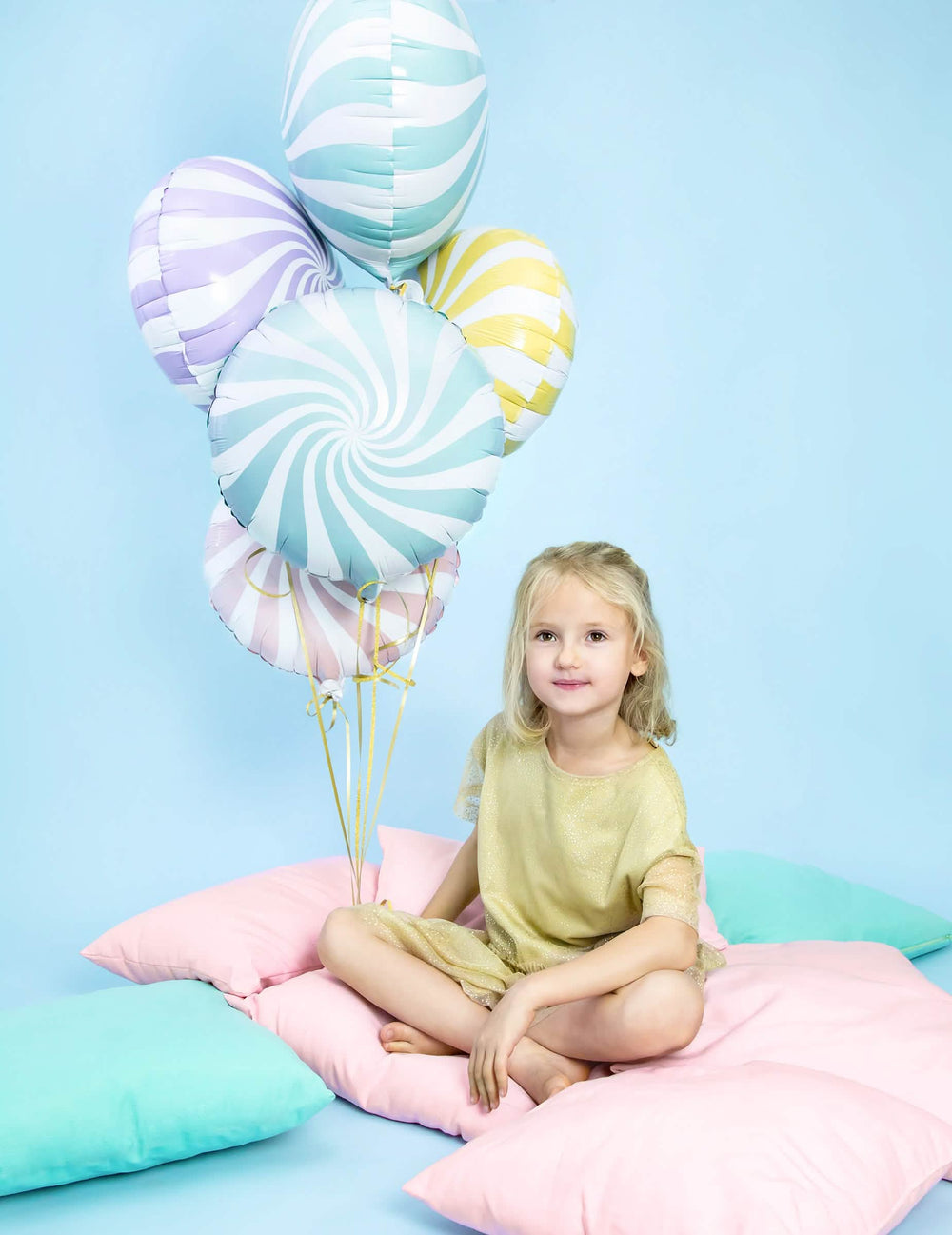 Ramo de globos de aluminio piruleta para fiesta turquesa y blanco