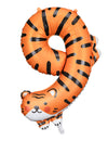 Ballon aluminium tigre chiffre 9 pour enfant orange et noir
