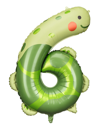 Ballon aluminium tortue chiffre 6 pour enfant vert