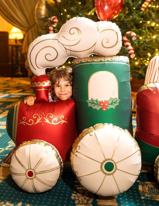 Globo de aluminio Tren de Navidad XXL verde y rojo 221 x 96 cm