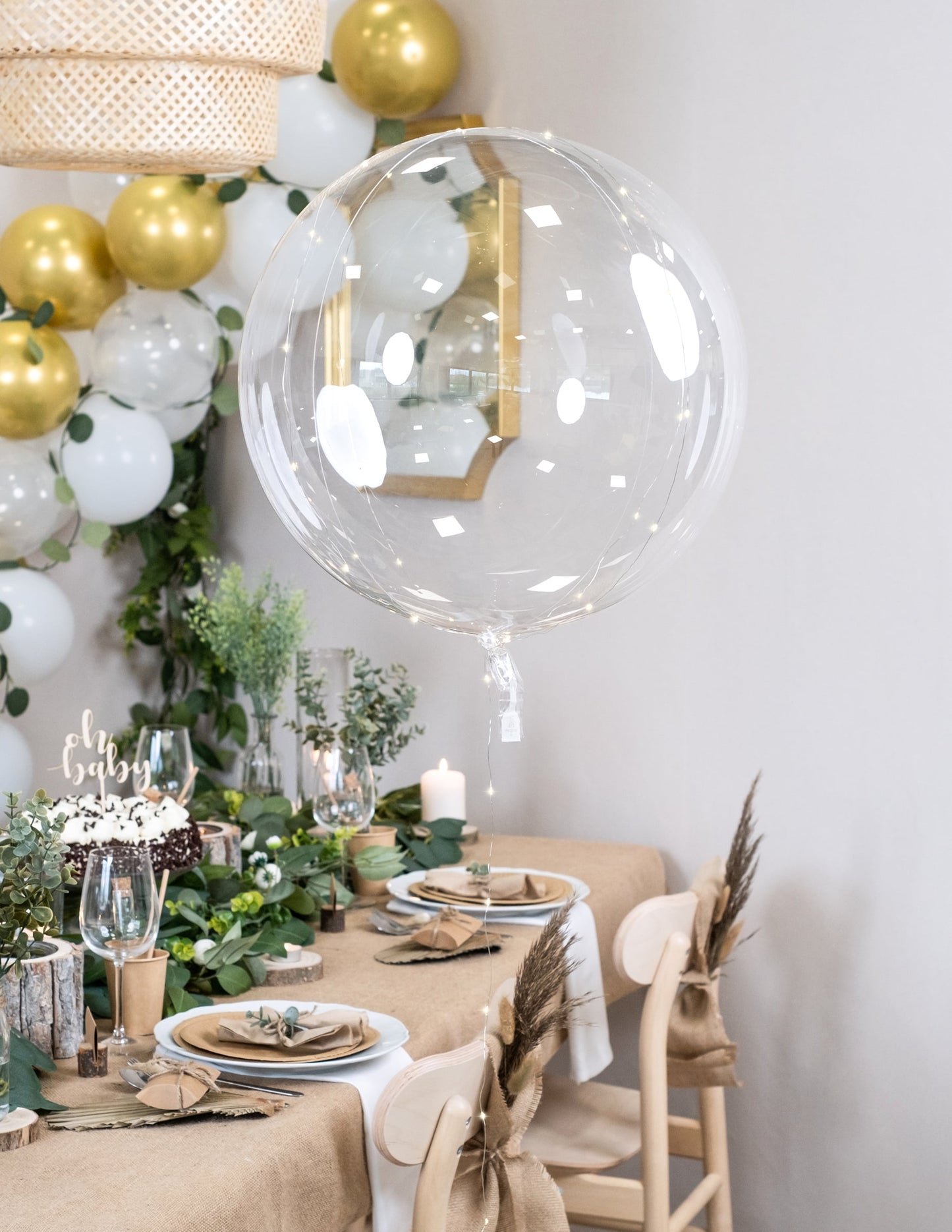 Décoration de table du ballon bulle cristal transparent pour fête avec LED blanches
