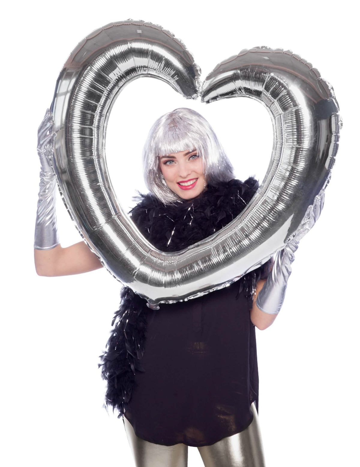 Marco de globo en forma de corazón para adulto plateado