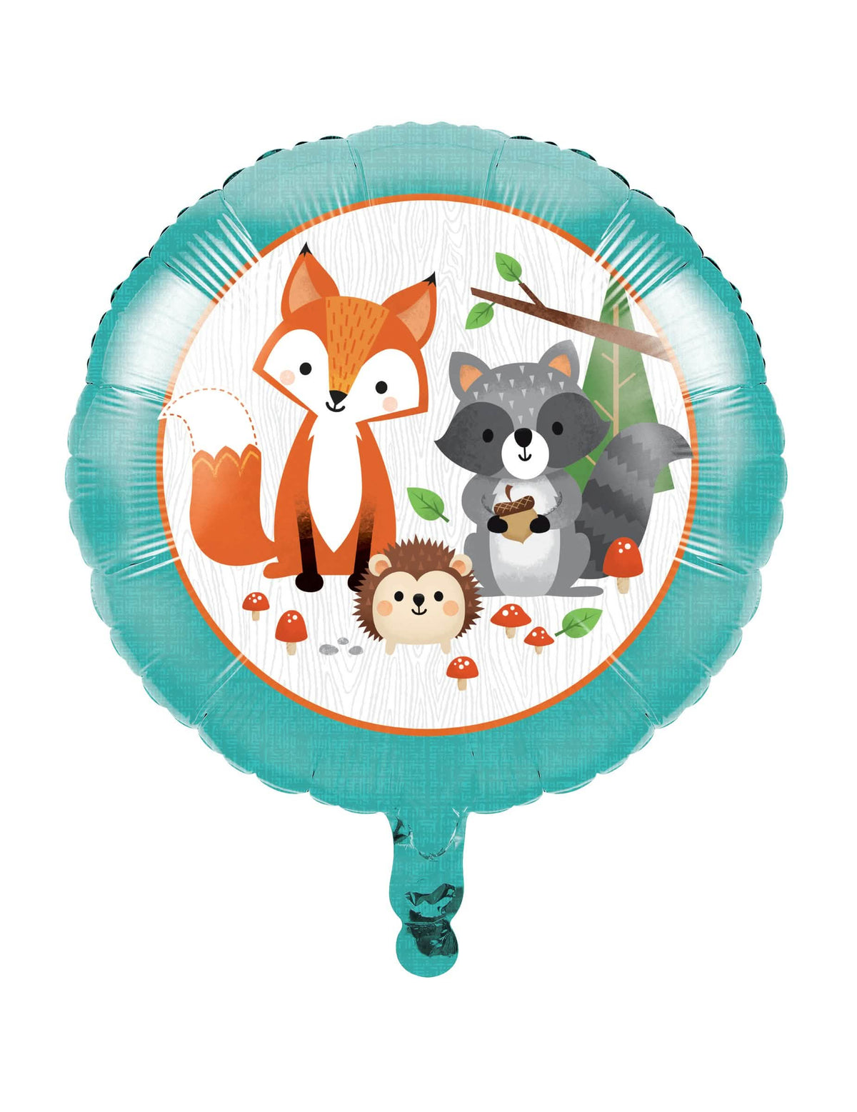 Globo de aluminio animales del bosque para cumpleaños turquesa con zorro y mapache