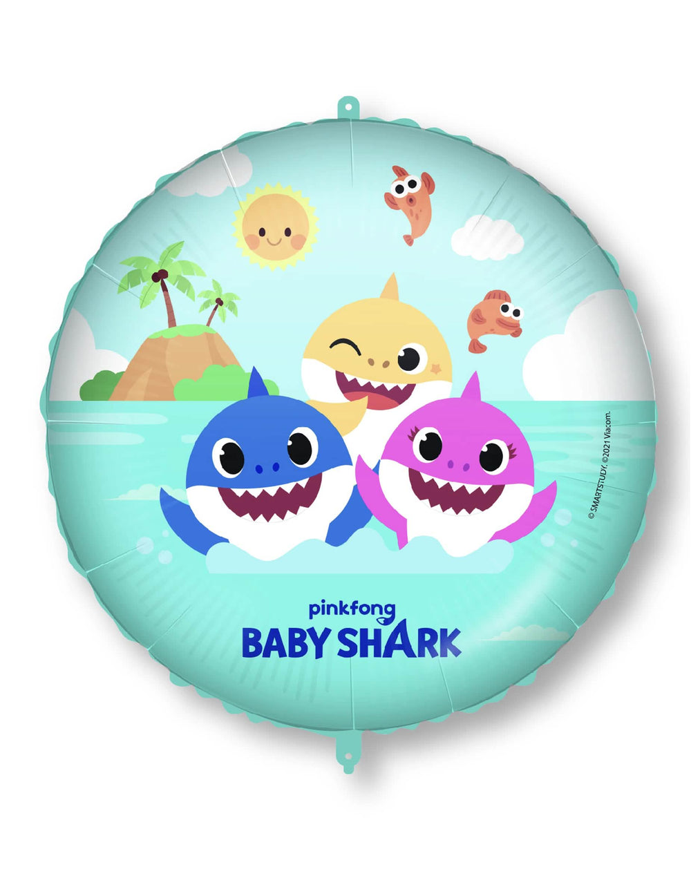 Globo de aluminio Baby Shark para niño azul turquesa con personajes tiburones