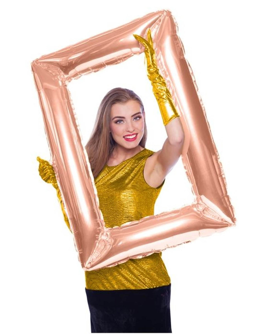 Globo de aluminio con marco rectangular para adulto oro rosa