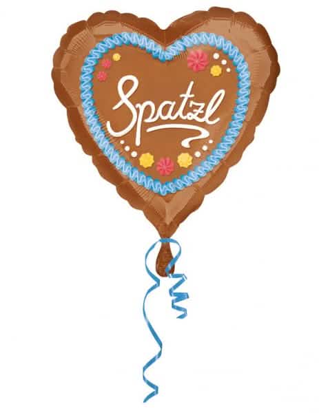 Ballón de aluminio corazón fiesta de la cerveza marrón con motivo de pan de jengibre con inscripción Spatzl
