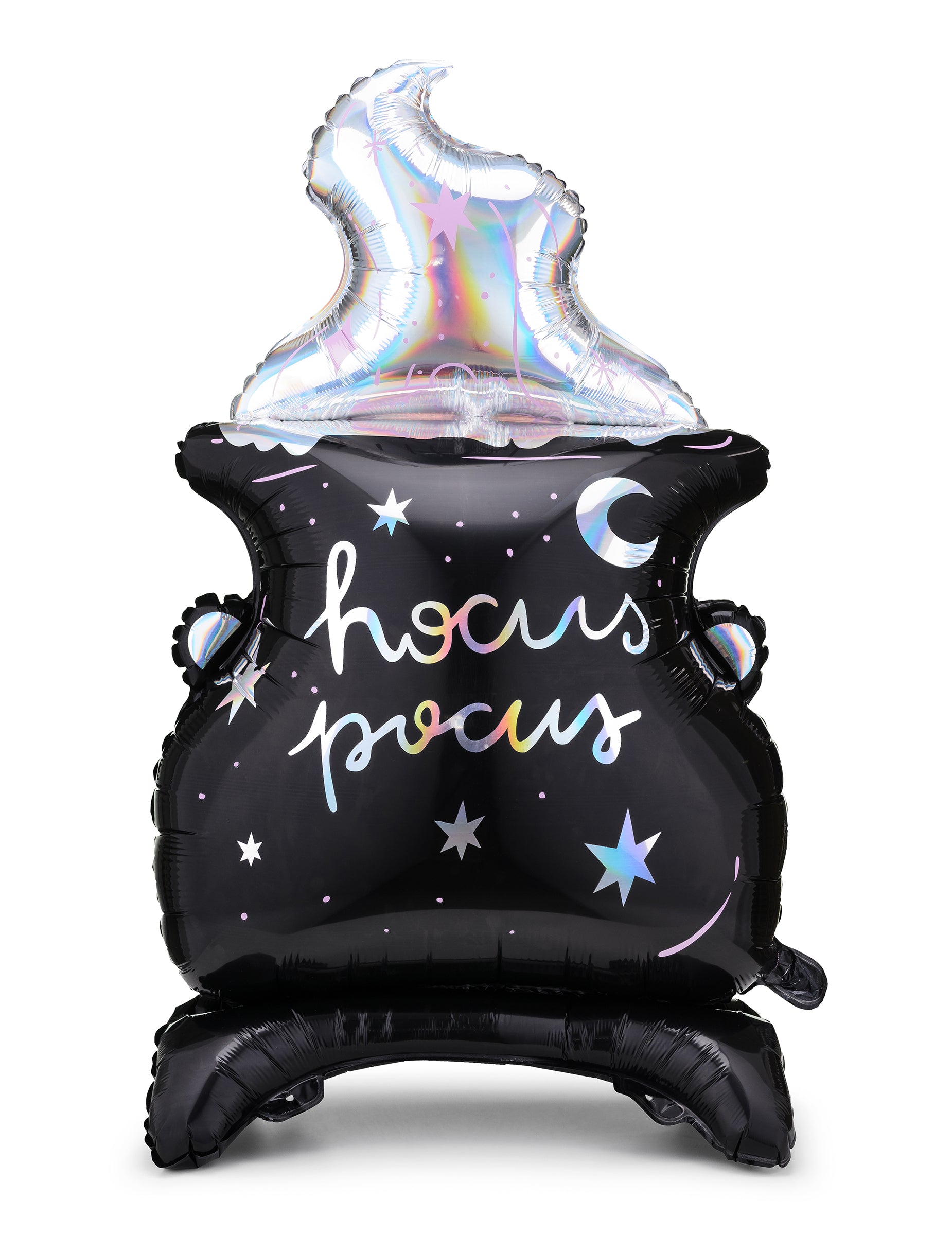 Ballon en aluminium géant chaudron hocus pocus pour décoration d'Halloween noir et iridescent