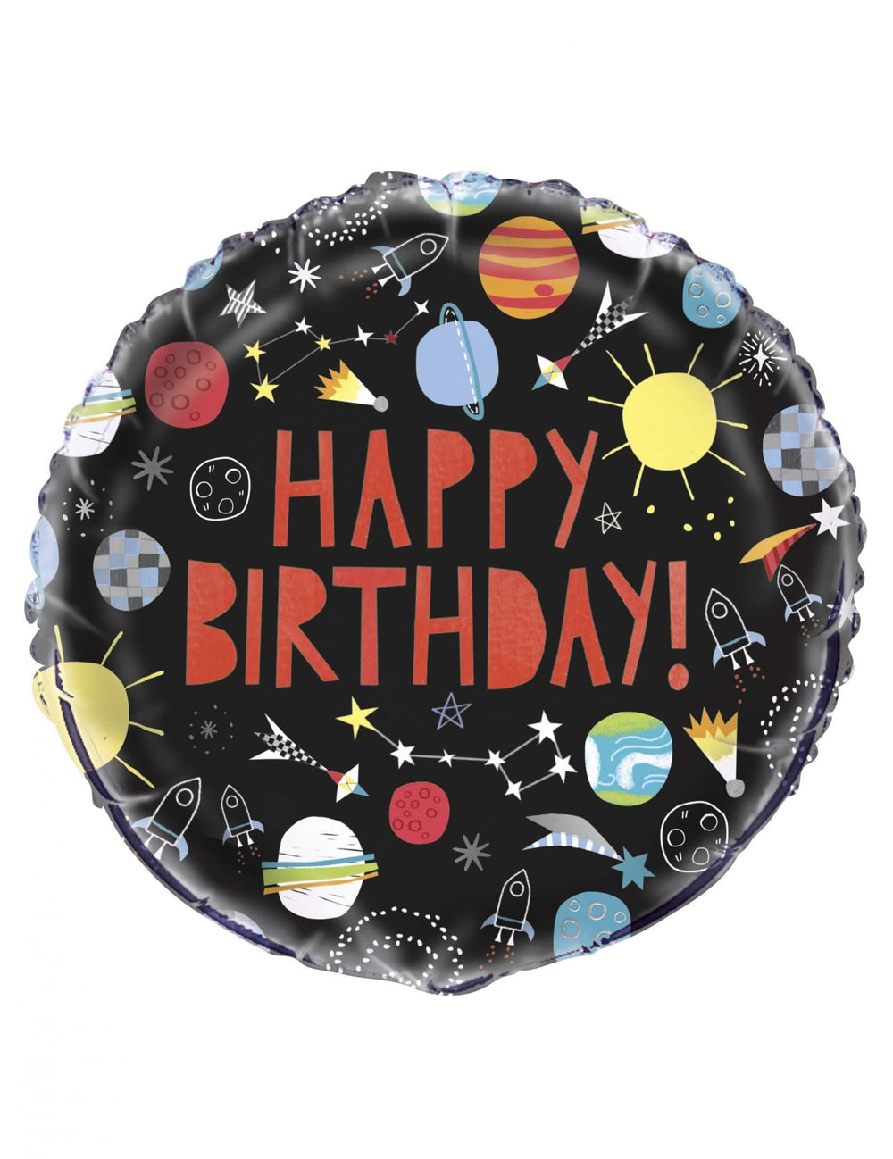 Globo de aluminio happy birthday universo para cumpleaños negro con planetas y cohetes
