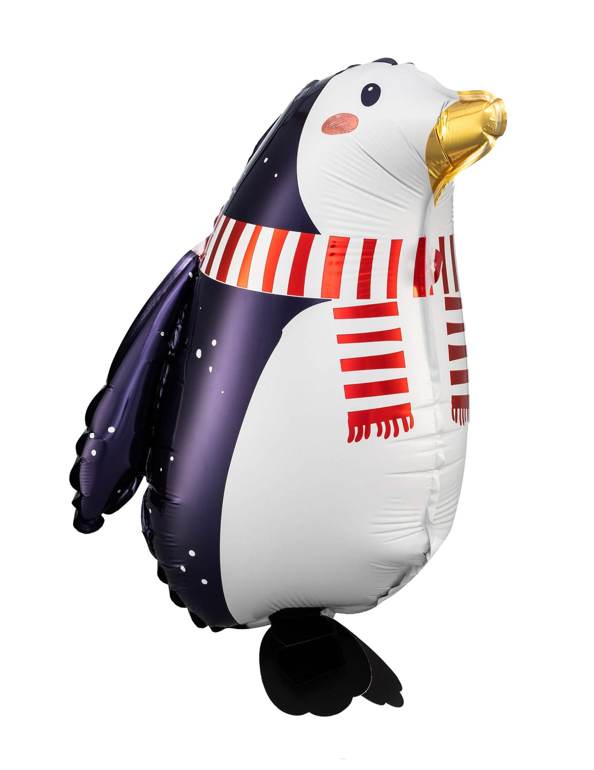 Globo de aluminio pingüino para fiesta blanco y negro con bufanda roja
