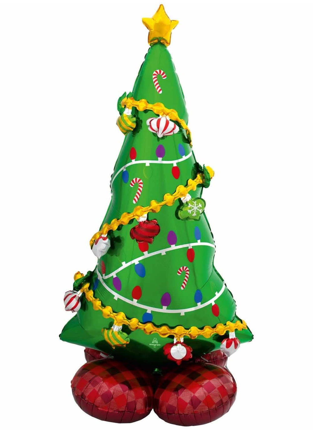 Ballon aluminium géant AirLoonz sapin de Noël pour décoration vert et rouge à poser