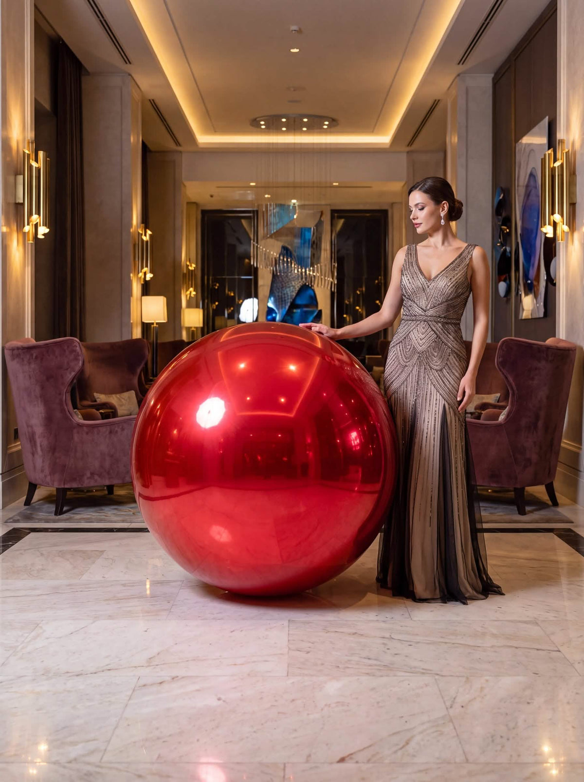 Globo gigante bola de espejo rojo 100 cm