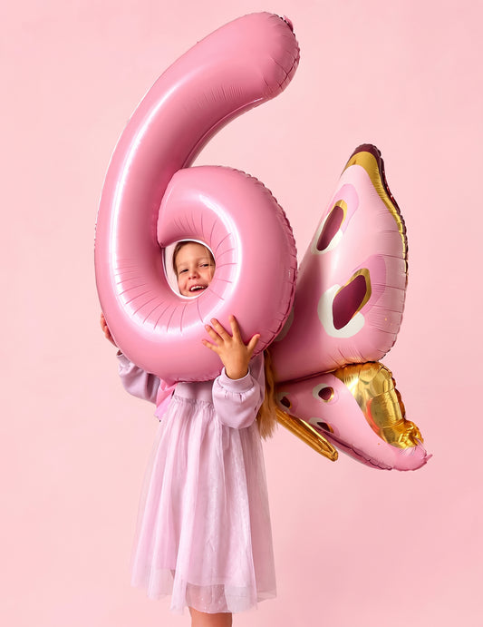 Globo gigante de aluminio de mariposa 120 x 87 cm rosa y oro