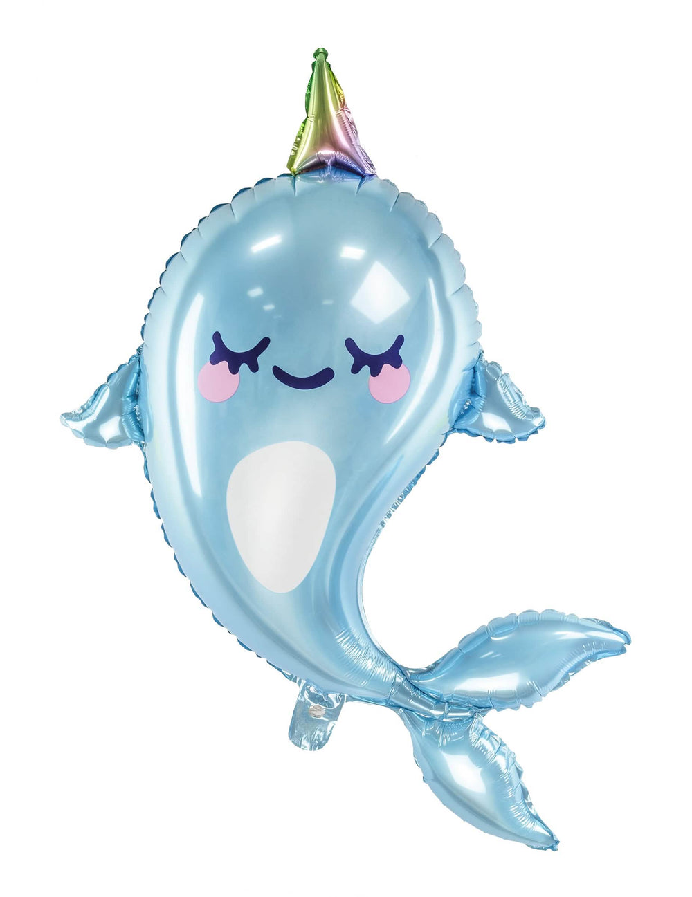 Globo gigante narval para niño azul claro con cuerno arcoíris