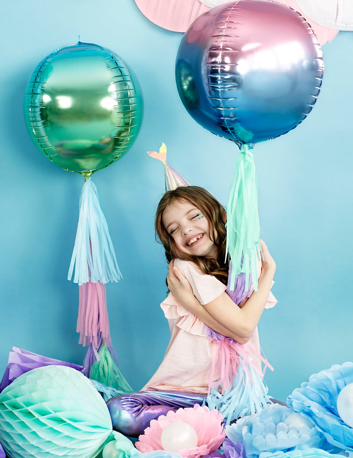 Globo esfera de aluminio degradado rosa y azul 35 cm inflable con helio