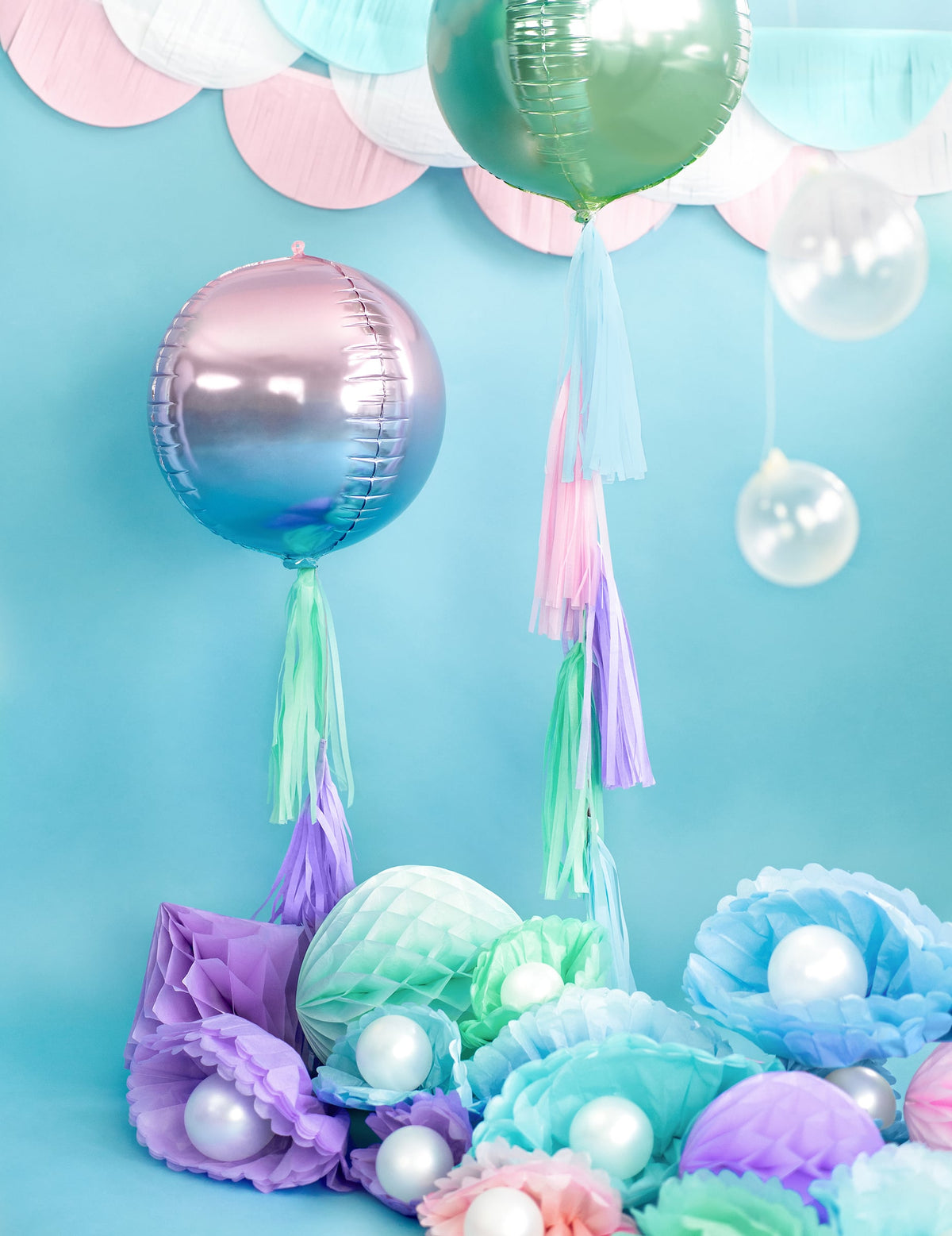 Globo esfera de aluminio degradado rosa y azul 35 cm inflable con helio