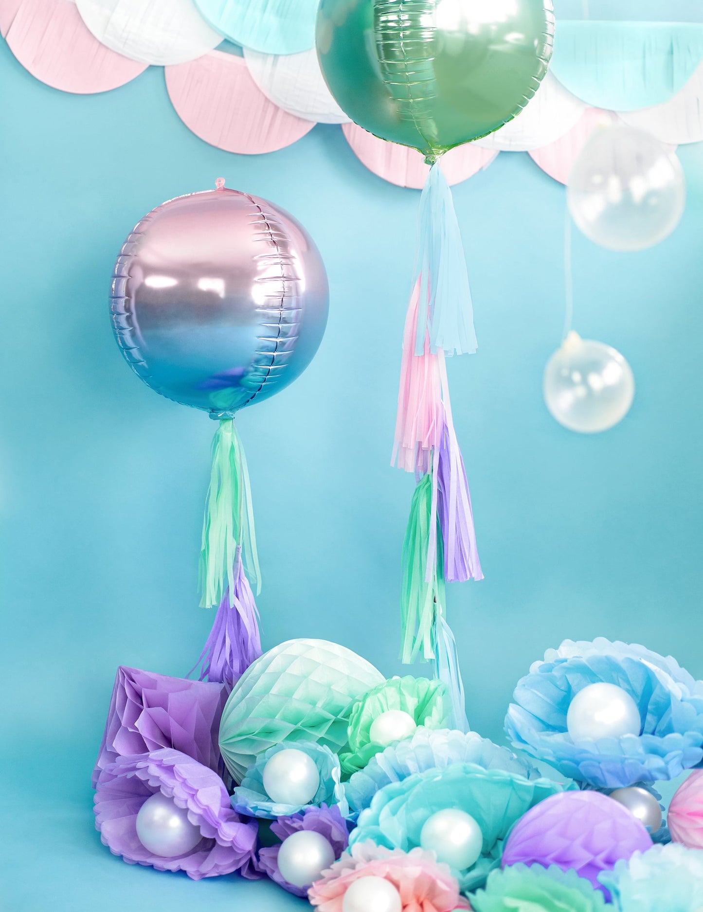 Globo esfera de aluminio degradado rosa y azul 35 cm inflable con helio