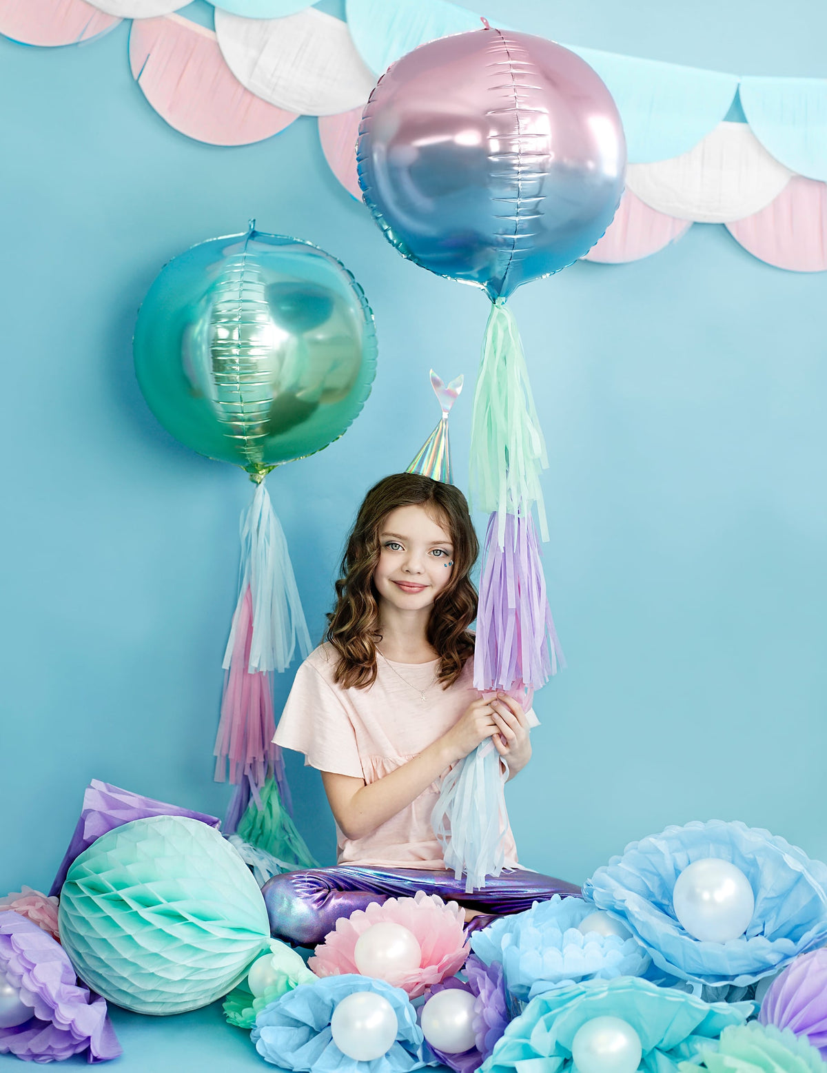 Globo esfera de aluminio degradado rosa y azul 35 cm inflable con helio