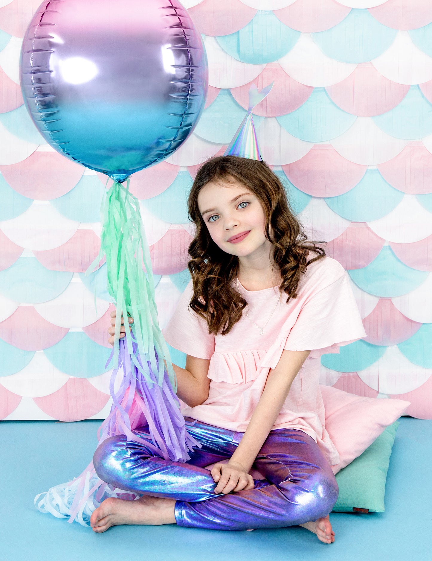 Globo esfera de aluminio degradado rosa y azul 35 cm inflable con helio