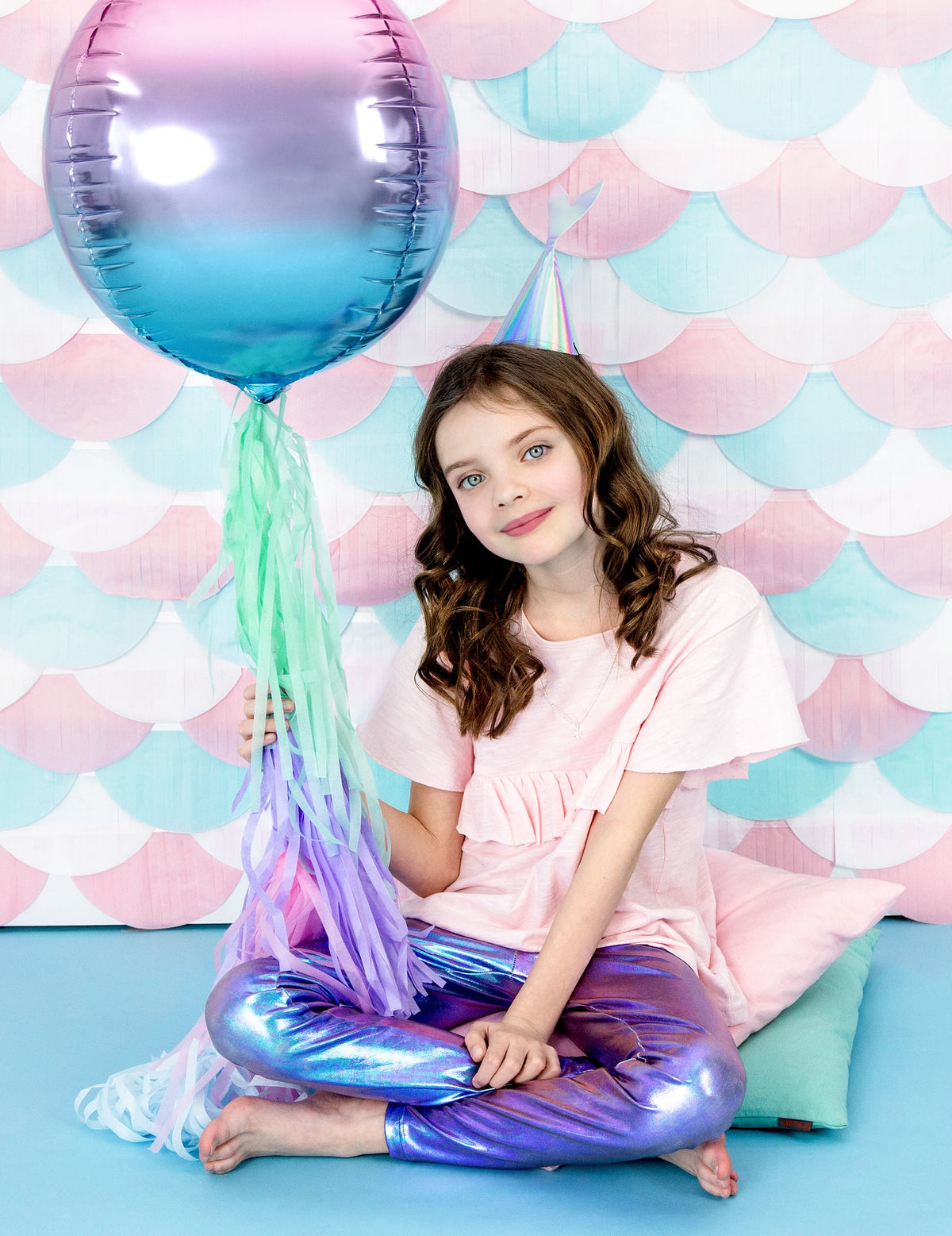 Globo esfera de aluminio degradado rosa y azul 35 cm inflable con helio