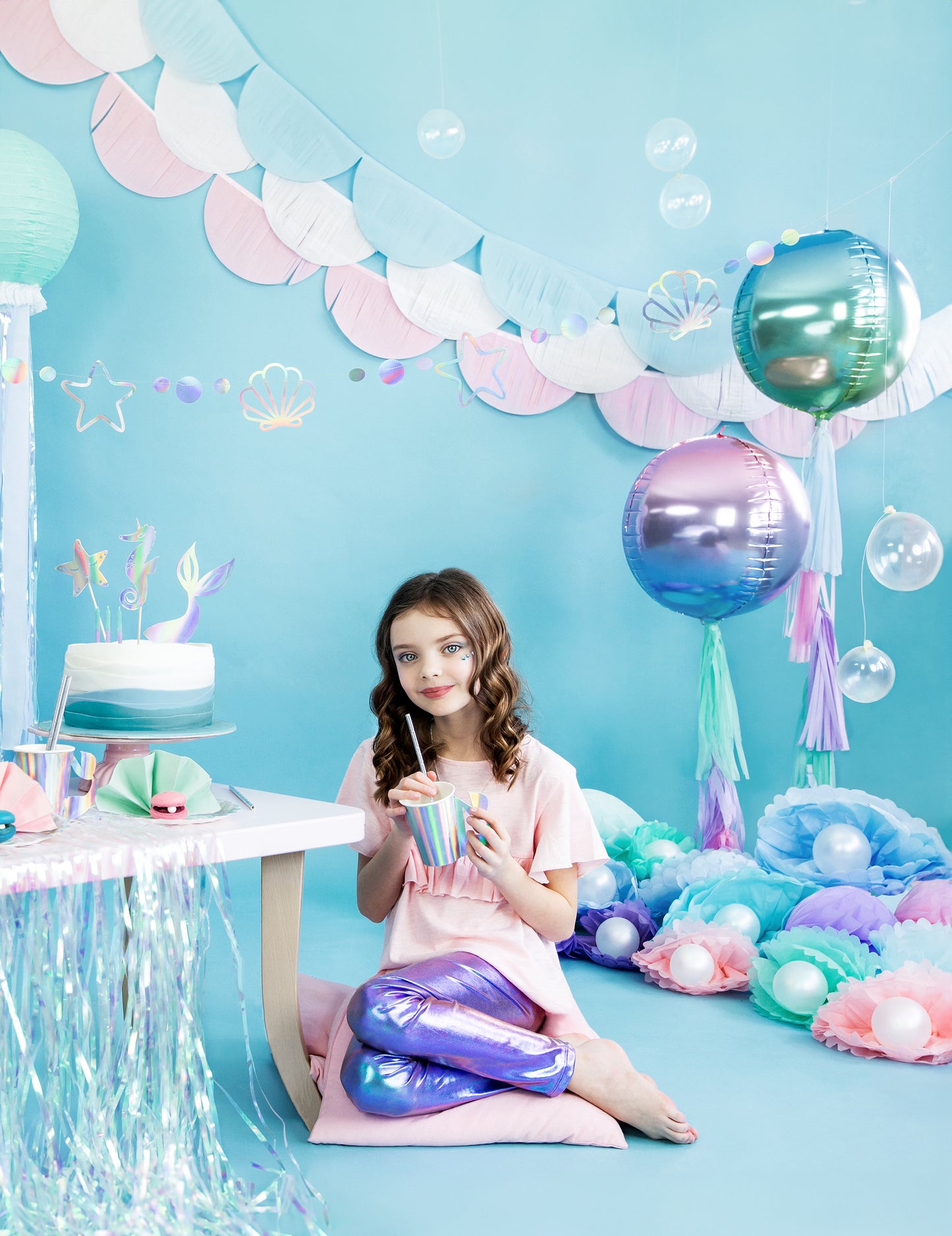 Globo esfera de aluminio degradado rosa y azul 35 cm inflable con helio