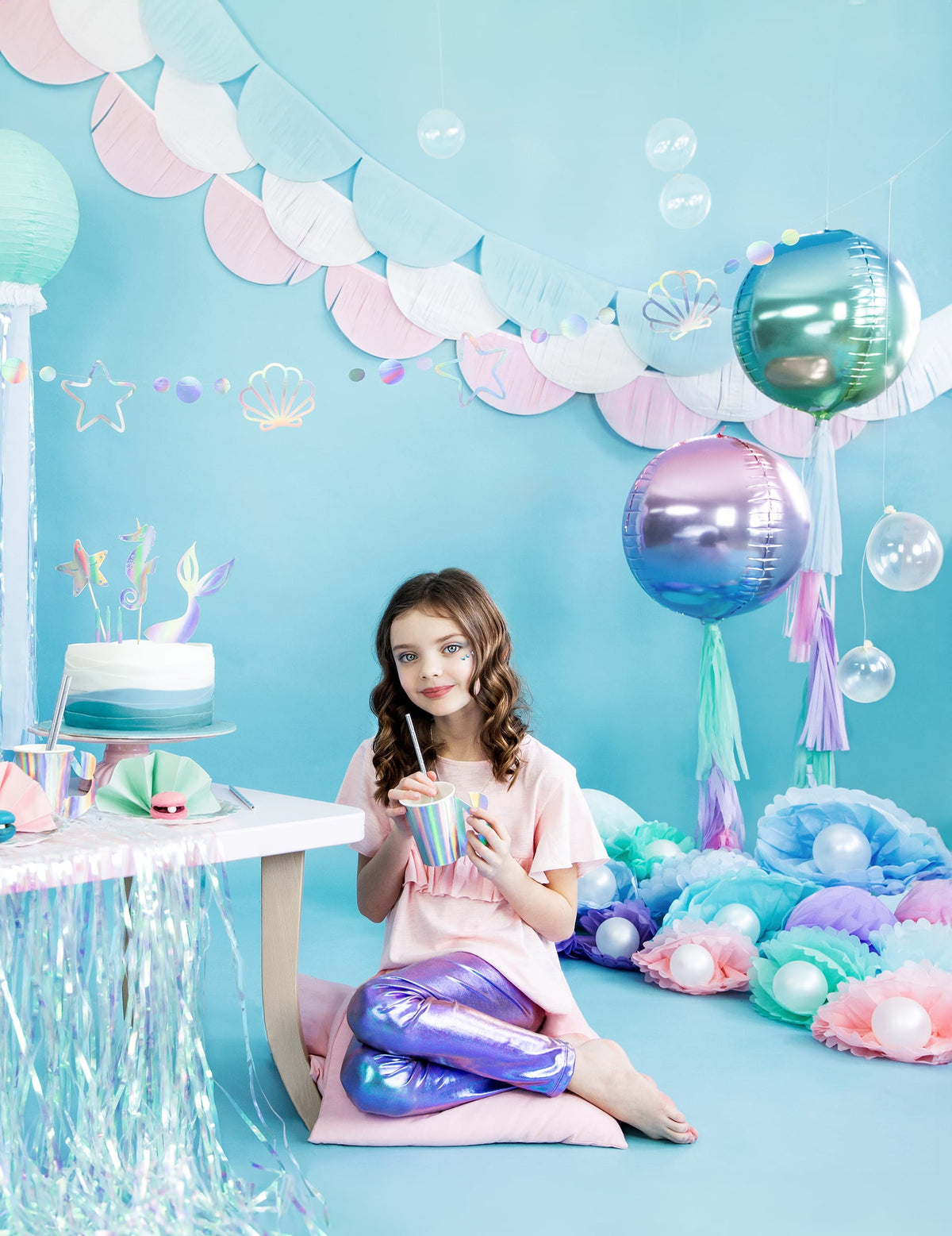 Globo esfera de aluminio degradado rosa y azul 35 cm inflable con helio