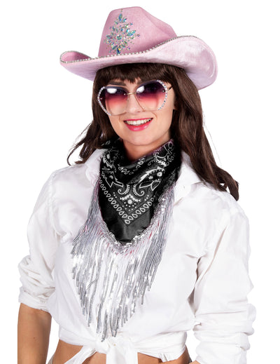 Bandana negro con flecos de lentejuelas para adulto