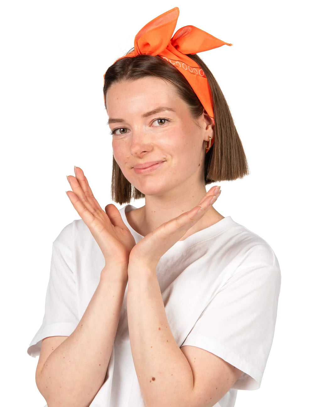 Llevado como diadema con un lazo de bandana para adulto fosforito naranja