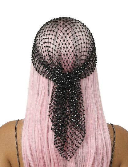 Bandana de rejilla con strass negro para adulto