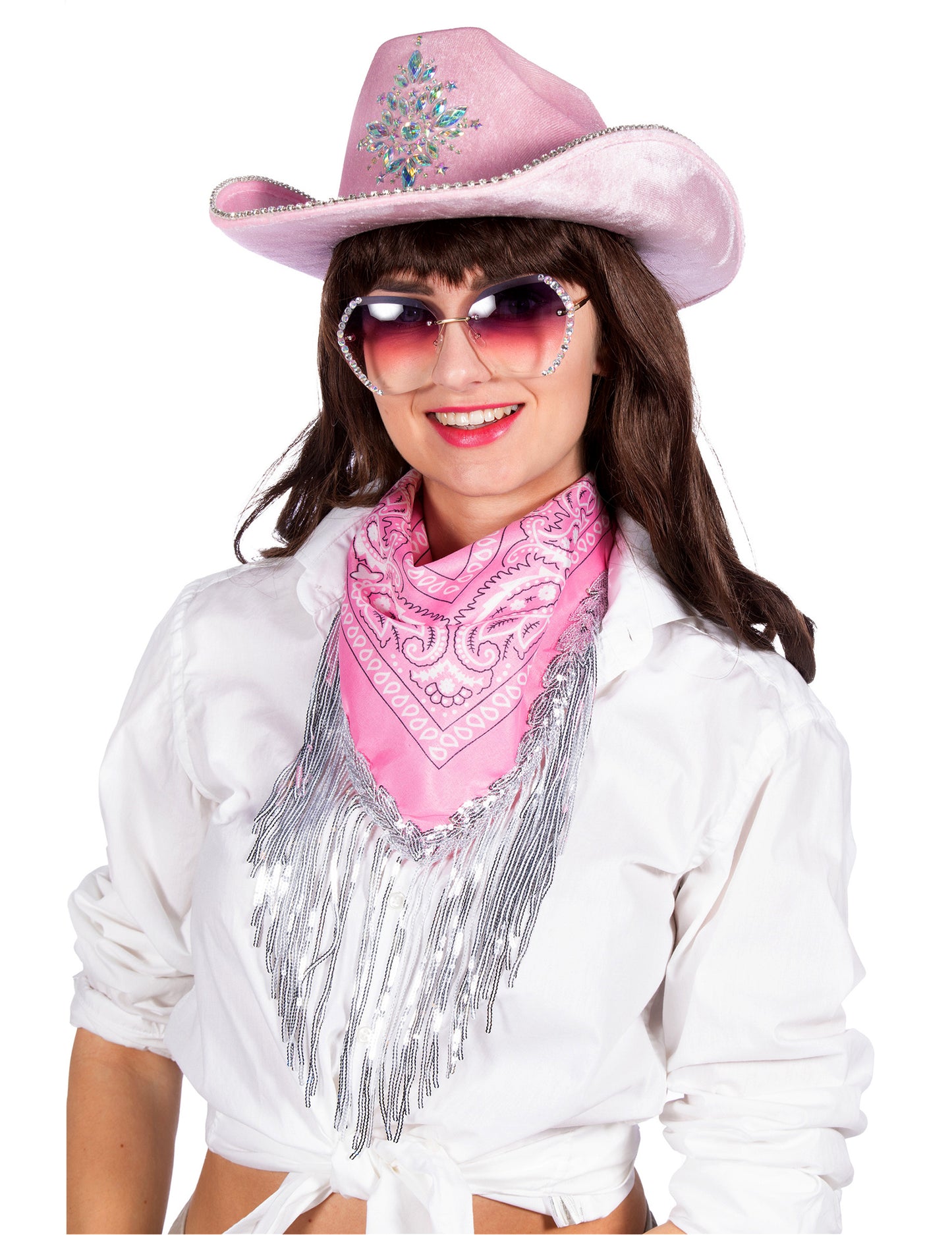 Bandana rosa con flecos y lentejuelas para adulto